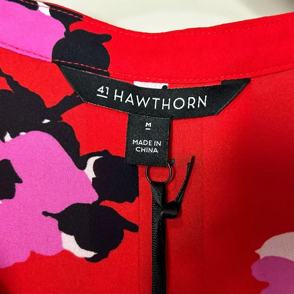 NWT 41 Hawthorn Breyson Pleated Sleeveless Red Floral Shirt Size M Stitch Fix - Picture 4 of 9